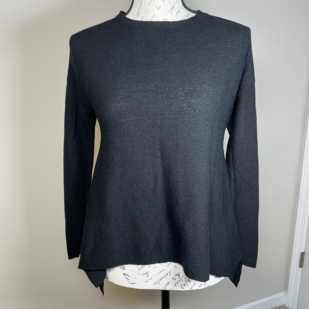 Eileen Fisher Petite Merino Wool Sweater PP Black Minimalist Capsule Wardrobe